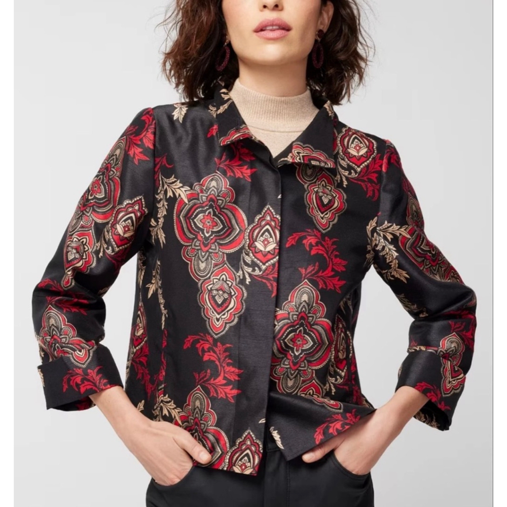 NWOT Chico's Black Red Gold Paisley Blazer Jacket Size L